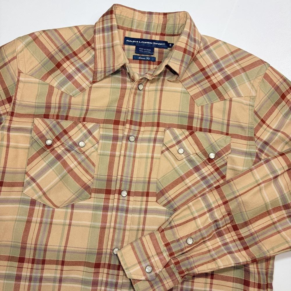 Ralph Lauren Sport Western‎ Shirt Womens 6 Plaid Pearl Snap Classic Fit Cotton